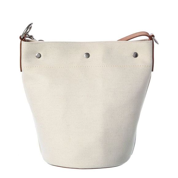 Saint Laurent Rive Gauche Linen & Leather Bucket Bag, White - Picture 2 of 4